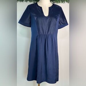 Loft Navy Blue Velvet Blocked Shift Mini Dress Short Sleeve Size Small